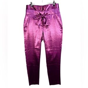 NWT NY&Co Purple Satin Pants High Rise Pockets Tapered Leg Stretch Size 14